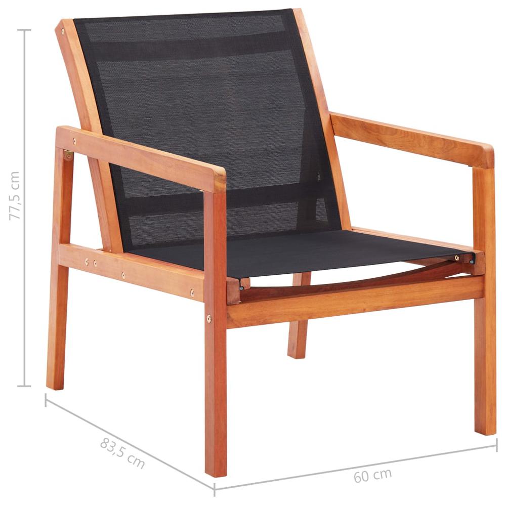 Patio Lounge Chair Black Solid Wood Eucalyptus and Textilene. Picture 6