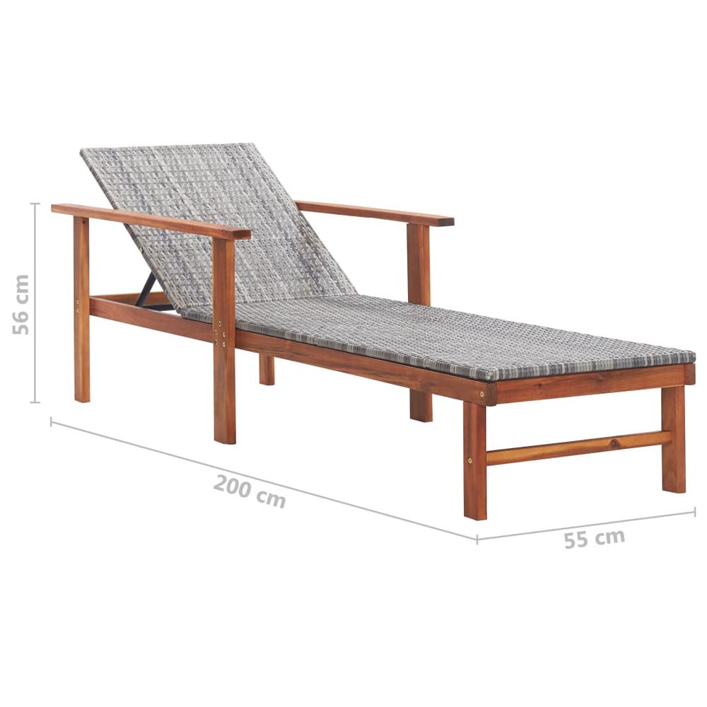 vidaXL Sun Lounger Poly Rattan and Solid Acacia Wood Gray, 48704. Picture 9