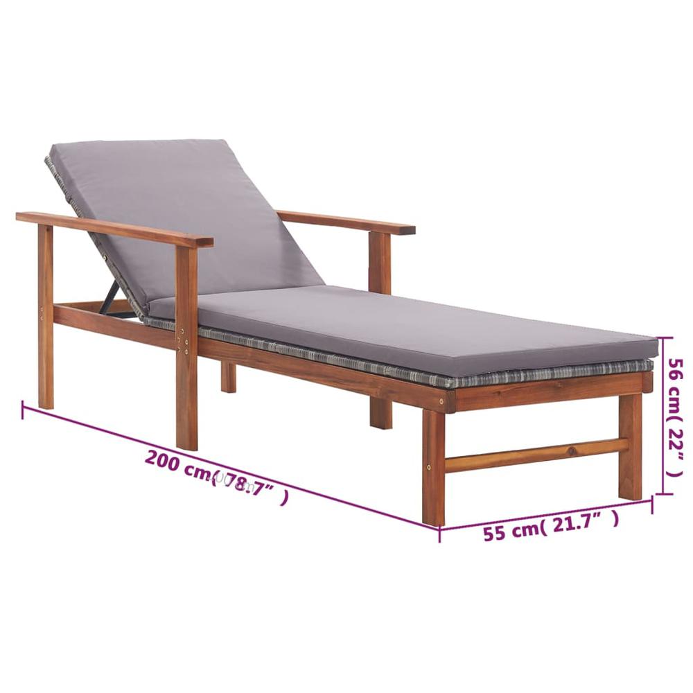 vidaXL Sun Lounger with Cushion Poly Rattan and Solid Acacia Wood Gray, 48705. Picture 10