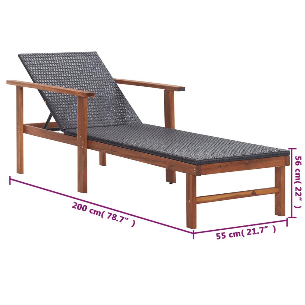 vidaXL Sun Lounger Poly Rattan and Solid Acacia Wood Black, 48706. Picture 9