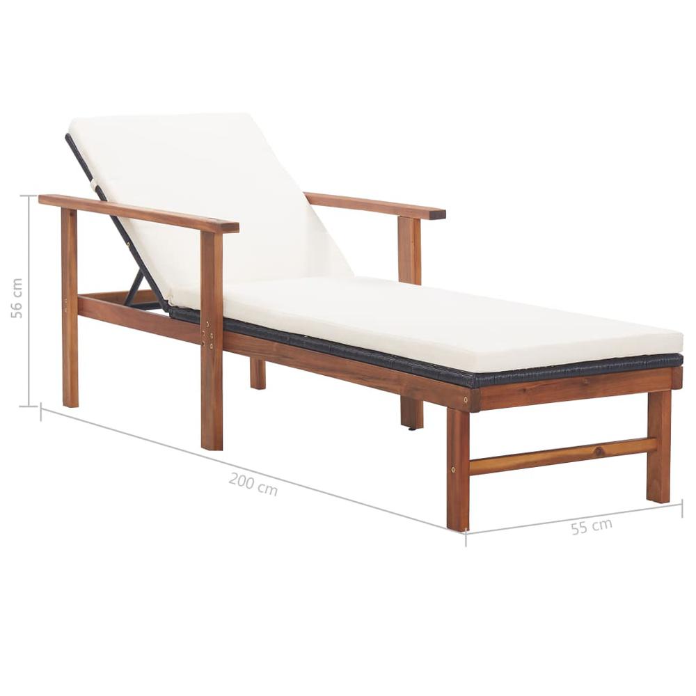 vidaXL Sun Lounger with Cushion Poly Rattan and Solid Acacia Wood Black. Picture 10