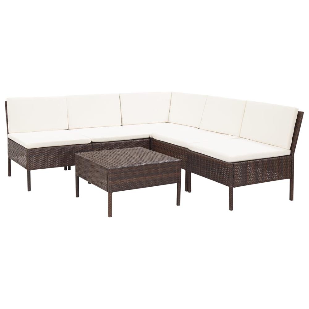 vidaXL 6 Piece Garden Lounge Set with Cushions Poly Rattan Brown, 48935. Picture 1