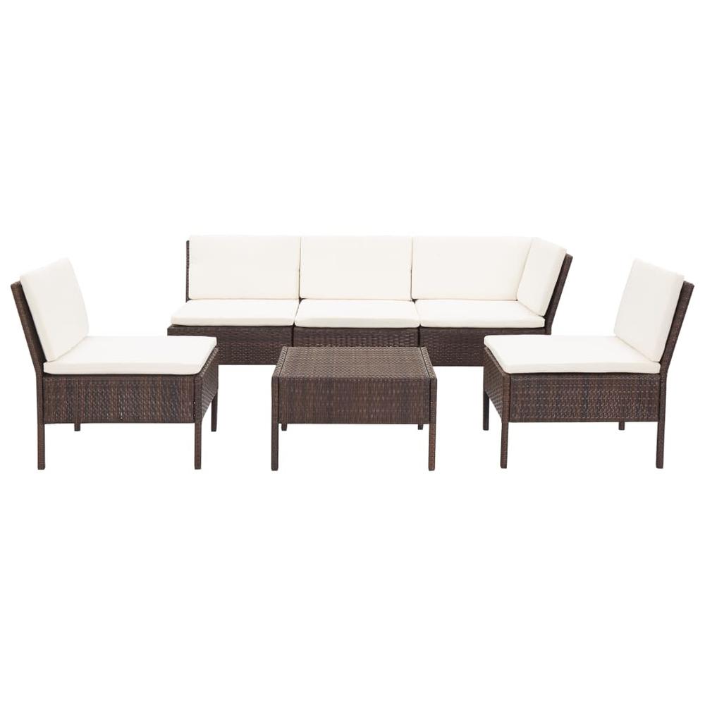 vidaXL 6 Piece Garden Lounge Set with Cushions Poly Rattan Brown, 48935. Picture 2