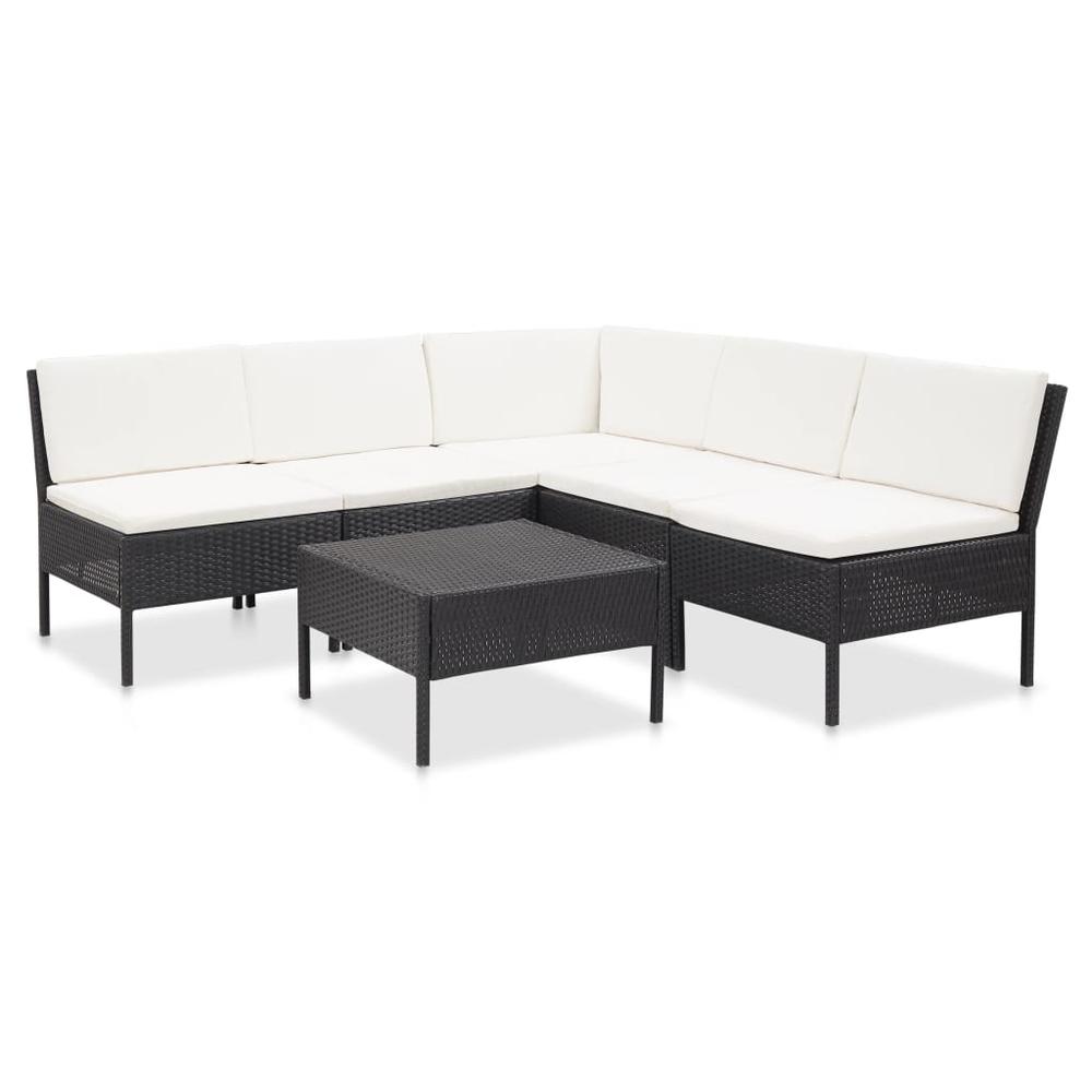 vidaXL 6 Piece Garden Lounge Set with Cushions Poly Rattan Black, 48936. Picture 1
