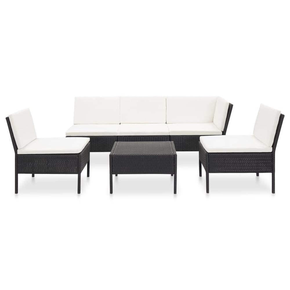 vidaXL 6 Piece Garden Lounge Set with Cushions Poly Rattan Black, 48936. Picture 2