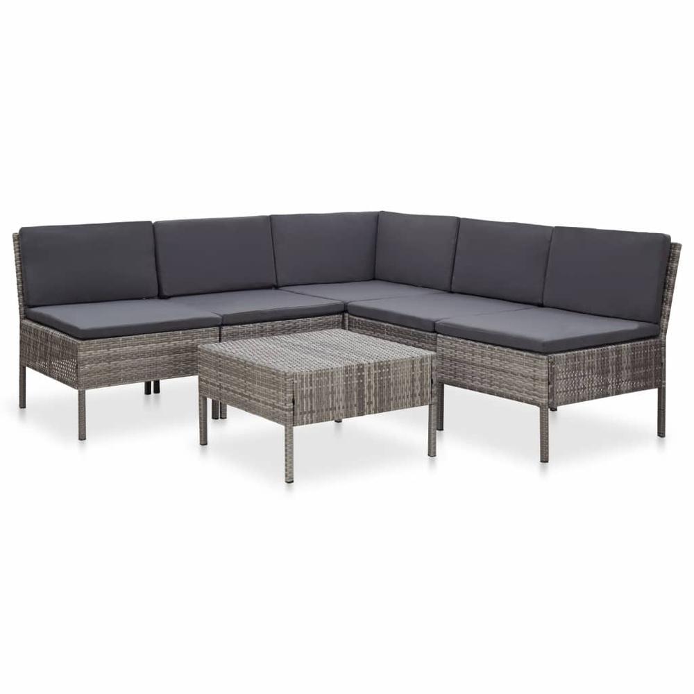 vidaXL 6 Piece Garden Lounge Set with Cushions Poly Rattan Gray, 48938. Picture 1
