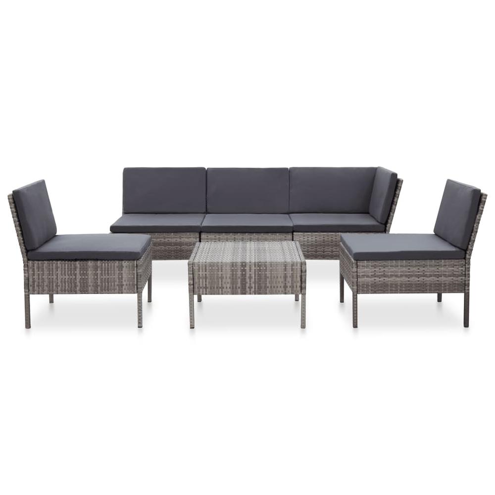 vidaXL 6 Piece Garden Lounge Set with Cushions Poly Rattan Gray, 48938. Picture 2