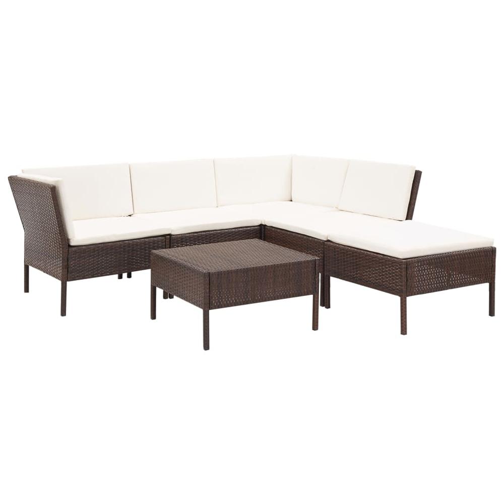 vidaXL 6 Piece Garden Lounge Set with Cushions Poly Rattan Brown, 48939. Picture 1