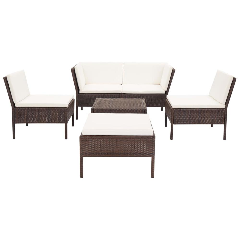 vidaXL 6 Piece Garden Lounge Set with Cushions Poly Rattan Brown, 48939. Picture 2