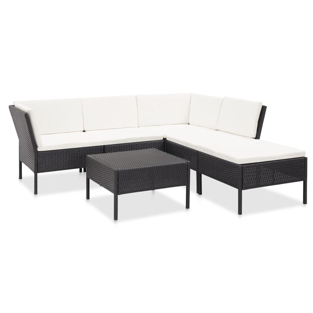 vidaXL 6 Piece Garden Lounge Set with Cushions Poly Rattan Black, 48940. Picture 1