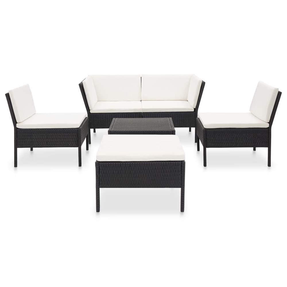 vidaXL 6 Piece Garden Lounge Set with Cushions Poly Rattan Black, 48940. Picture 2