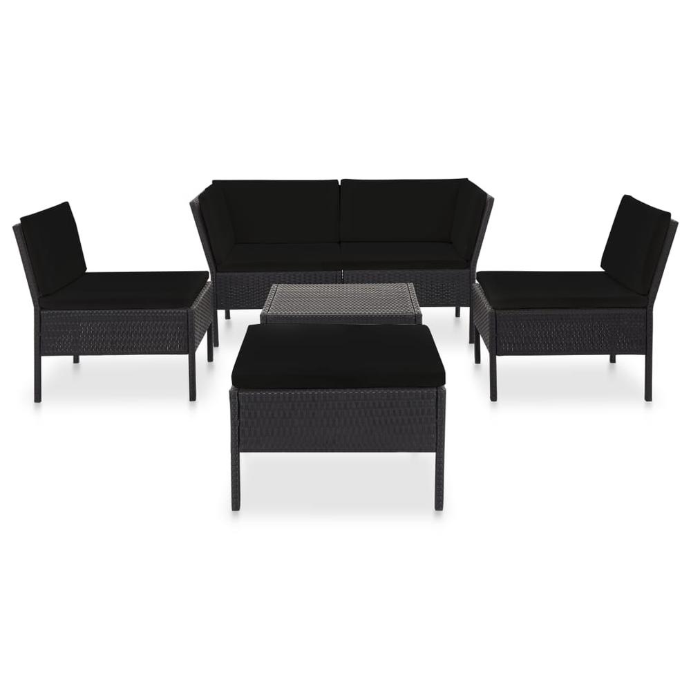 vidaXL 6 Piece Garden Lounge Set with Cushions Poly Rattan Black, 48941. Picture 2