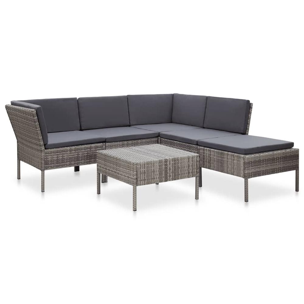 vidaXL 6 Piece Garden Lounge Set with Cushions Poly Rattan Gray, 48942. Picture 1