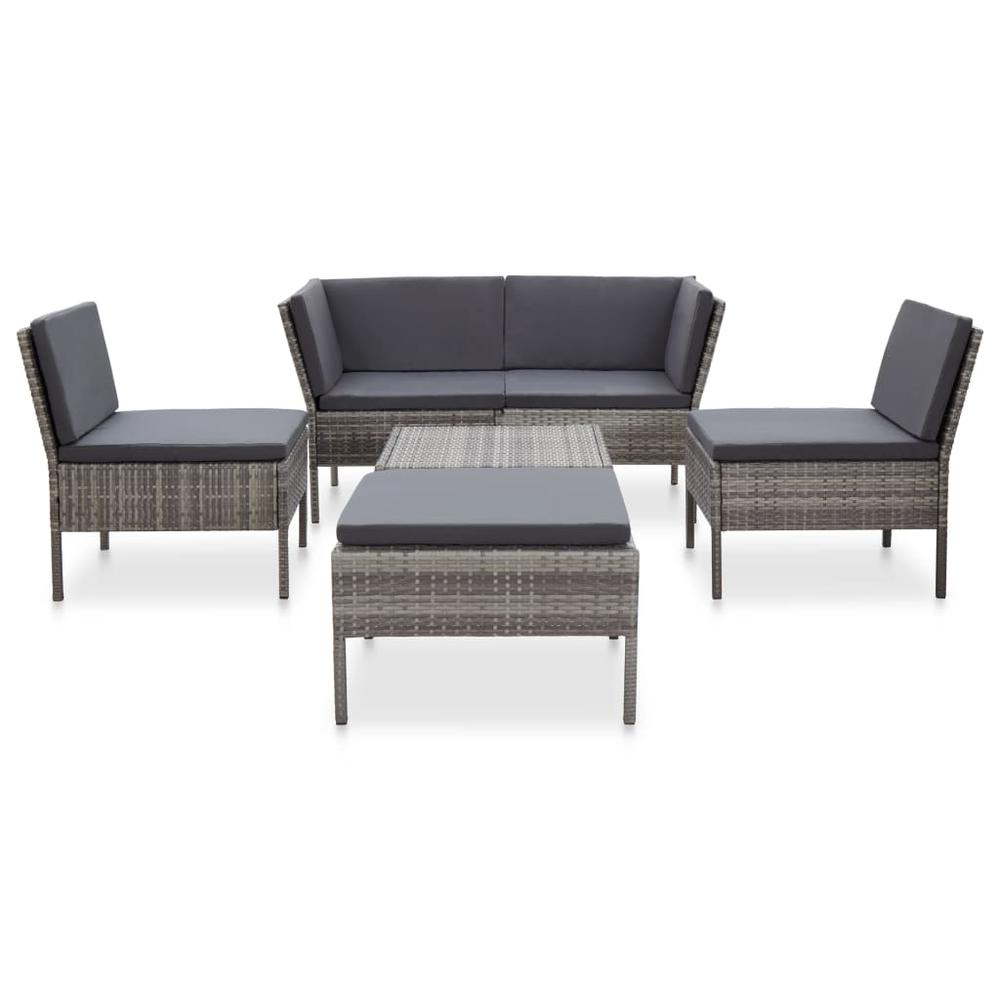 vidaXL 6 Piece Garden Lounge Set with Cushions Poly Rattan Gray, 48942. Picture 2