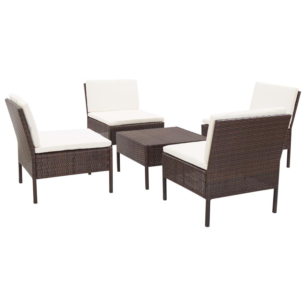 vidaXL 5 Piece Garden Sofa Set with Cushions Poly Rattan Brown, 48943. Picture 2