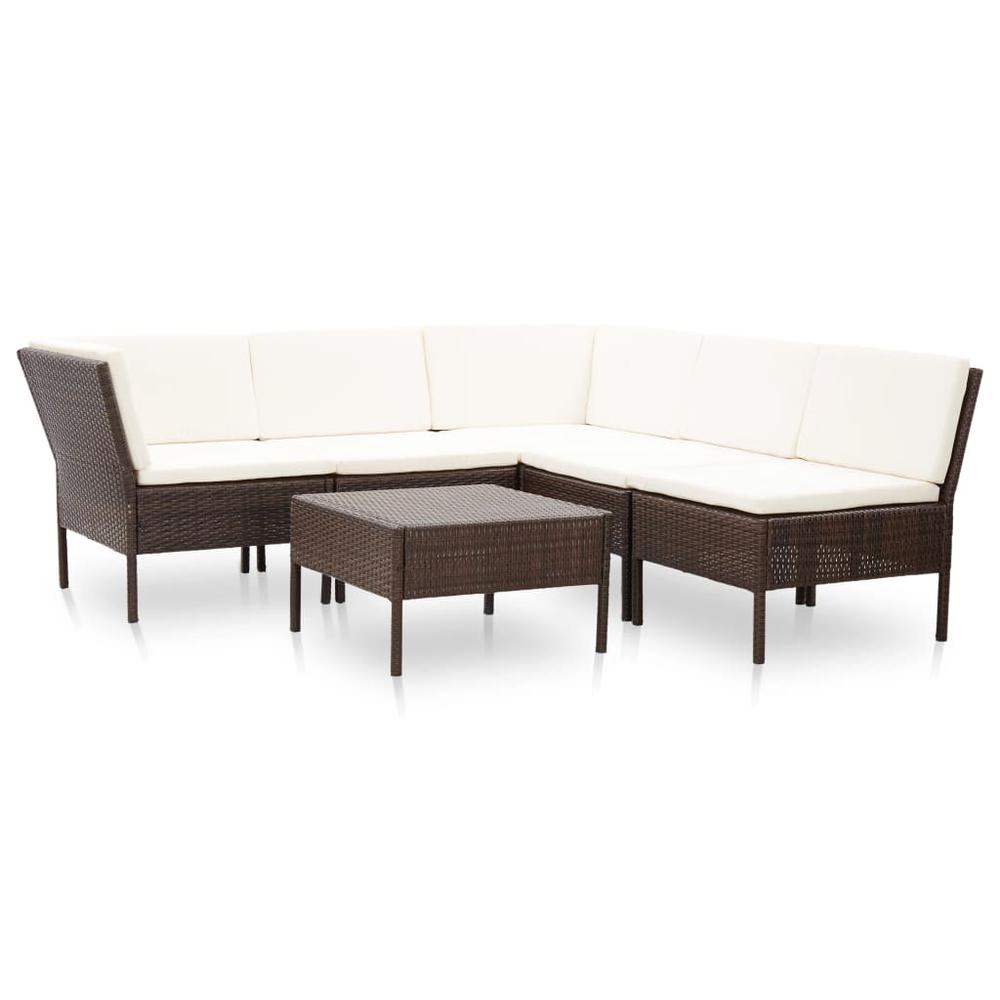 vidaXL 6 Piece Garden Lounge Set with Cushions Poly Rattan Brown, 48947. Picture 1