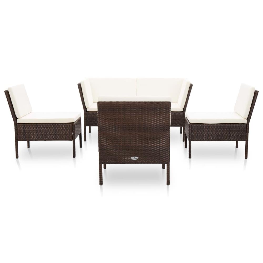 vidaXL 6 Piece Garden Lounge Set with Cushions Poly Rattan Brown, 48947. Picture 2