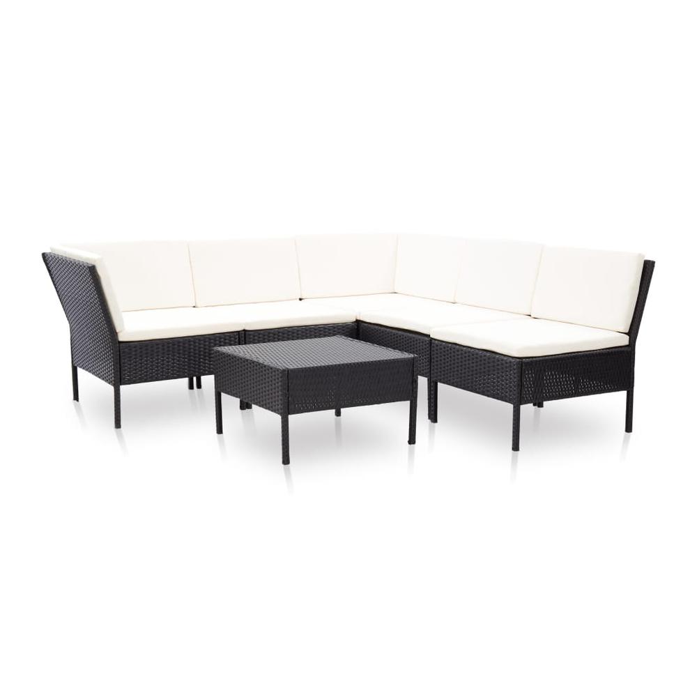 vidaXL 6 Piece Garden Lounge Set with Cushions Poly Rattan Black, 48948. Picture 1