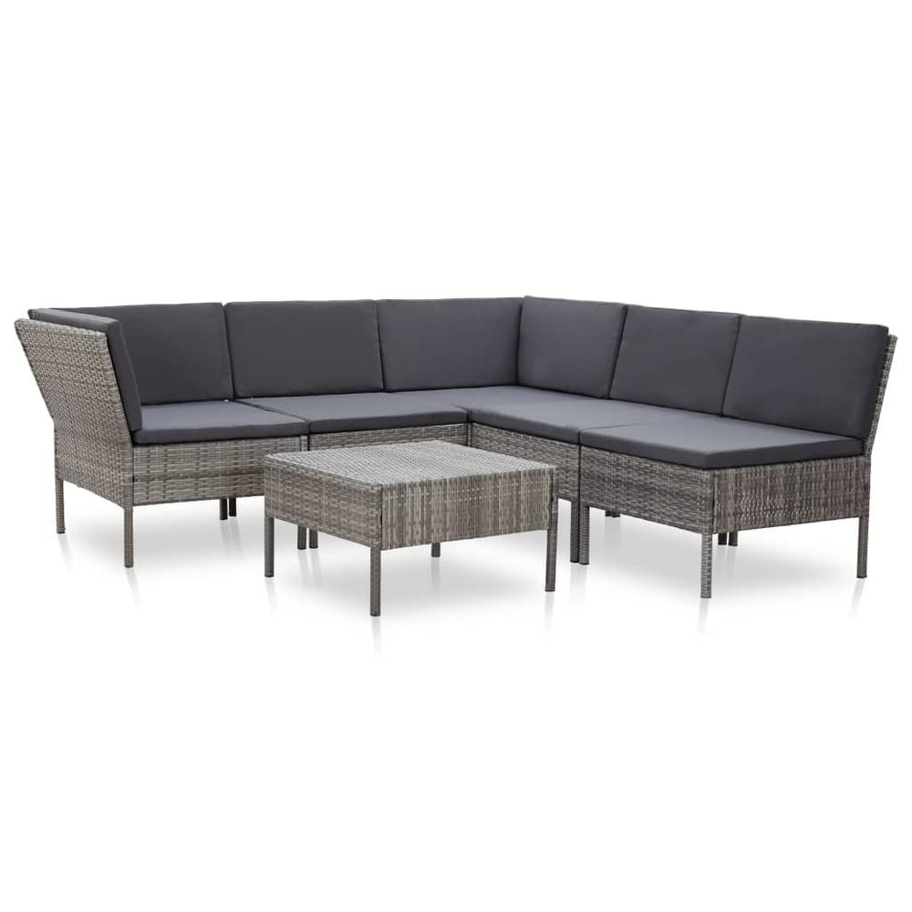 vidaXL 6 Piece Garden Lounge Set with Cushions Poly Rattan Gray, 48950. Picture 1