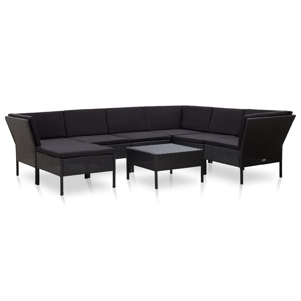 vidaXL 8 Piece Garden Lounge Set with Cushions Poly Rattan Black, 48953. The main picture.