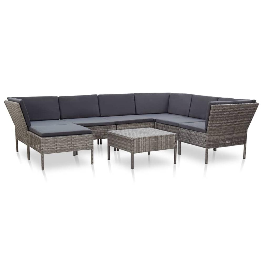 vidaXL 8 Piece Garden Lounge Set with Cushions Poly Rattan Gray, 48954. The main picture.