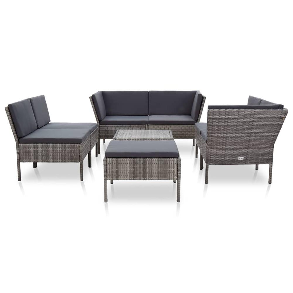 vidaXL 8 Piece Garden Lounge Set with Cushions Poly Rattan Gray, 48954. Picture 2