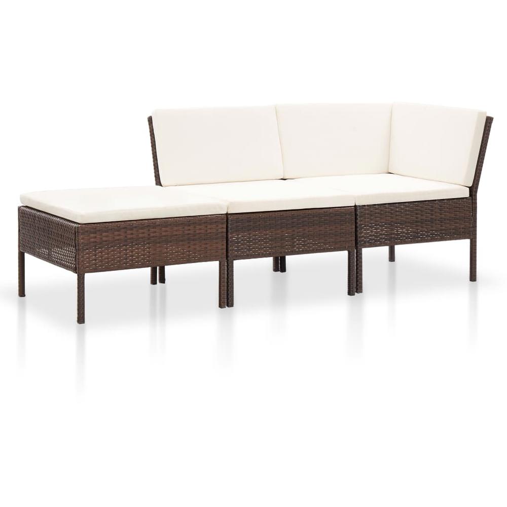 vidaXL 3 Piece Garden Lounge Set with Cushions Poly Rattan Brown, 48959. The main picture.