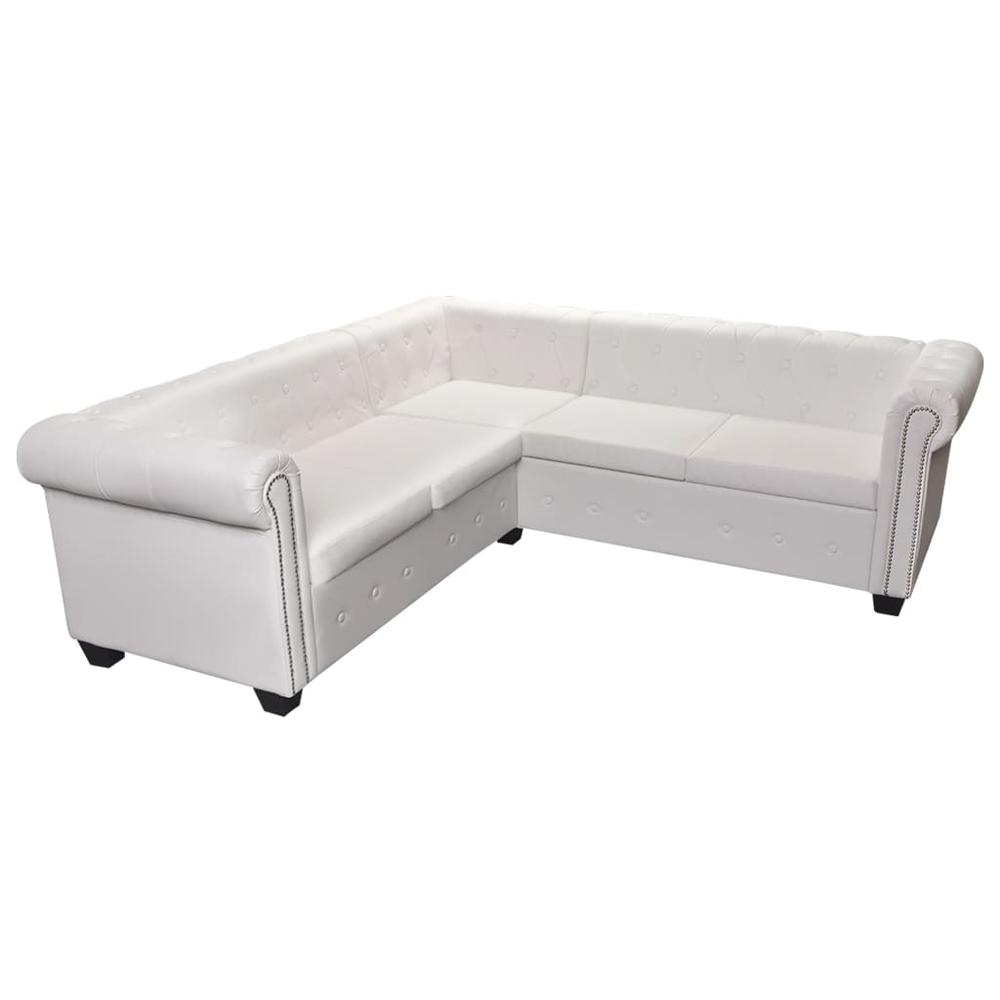 vidaXL Chesterfield Corner Sofa 5-Seater White Faux Leather, 287912. Picture 2