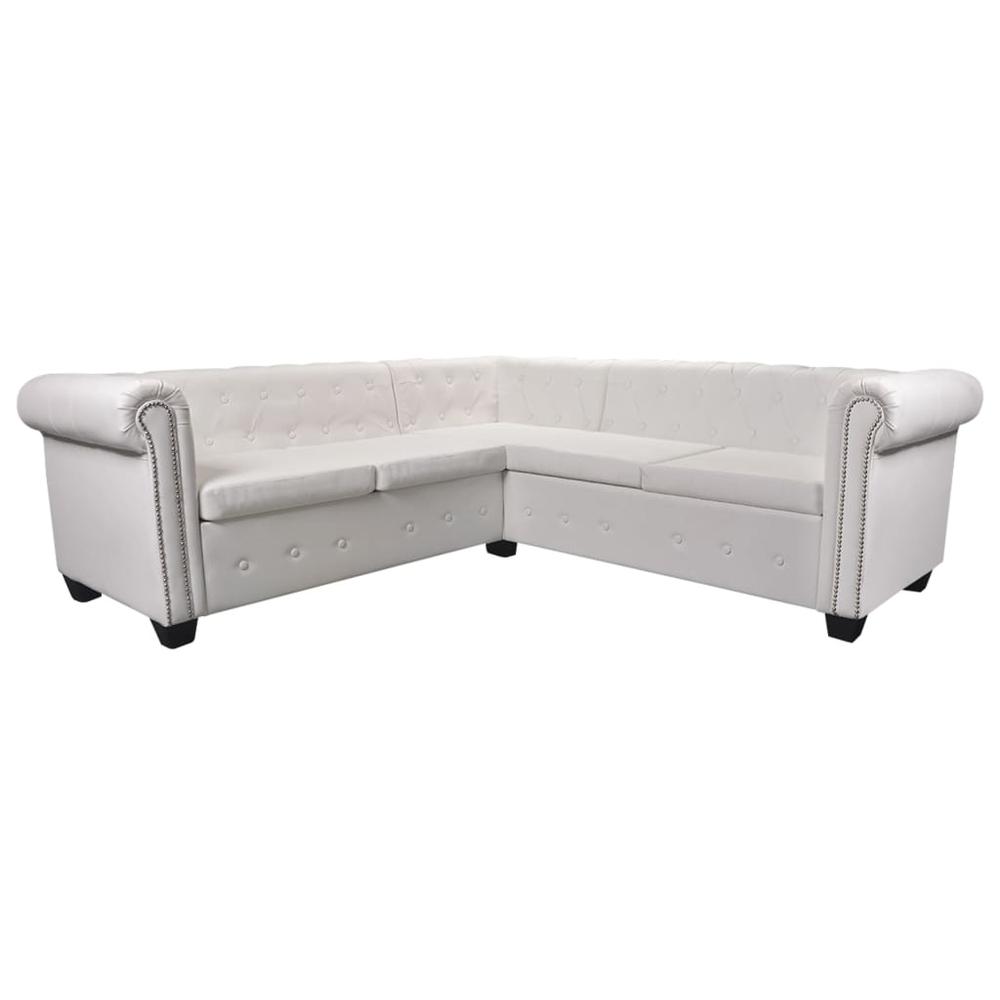vidaXL Chesterfield Corner Sofa 5-Seater White Faux Leather, 287912. Picture 4