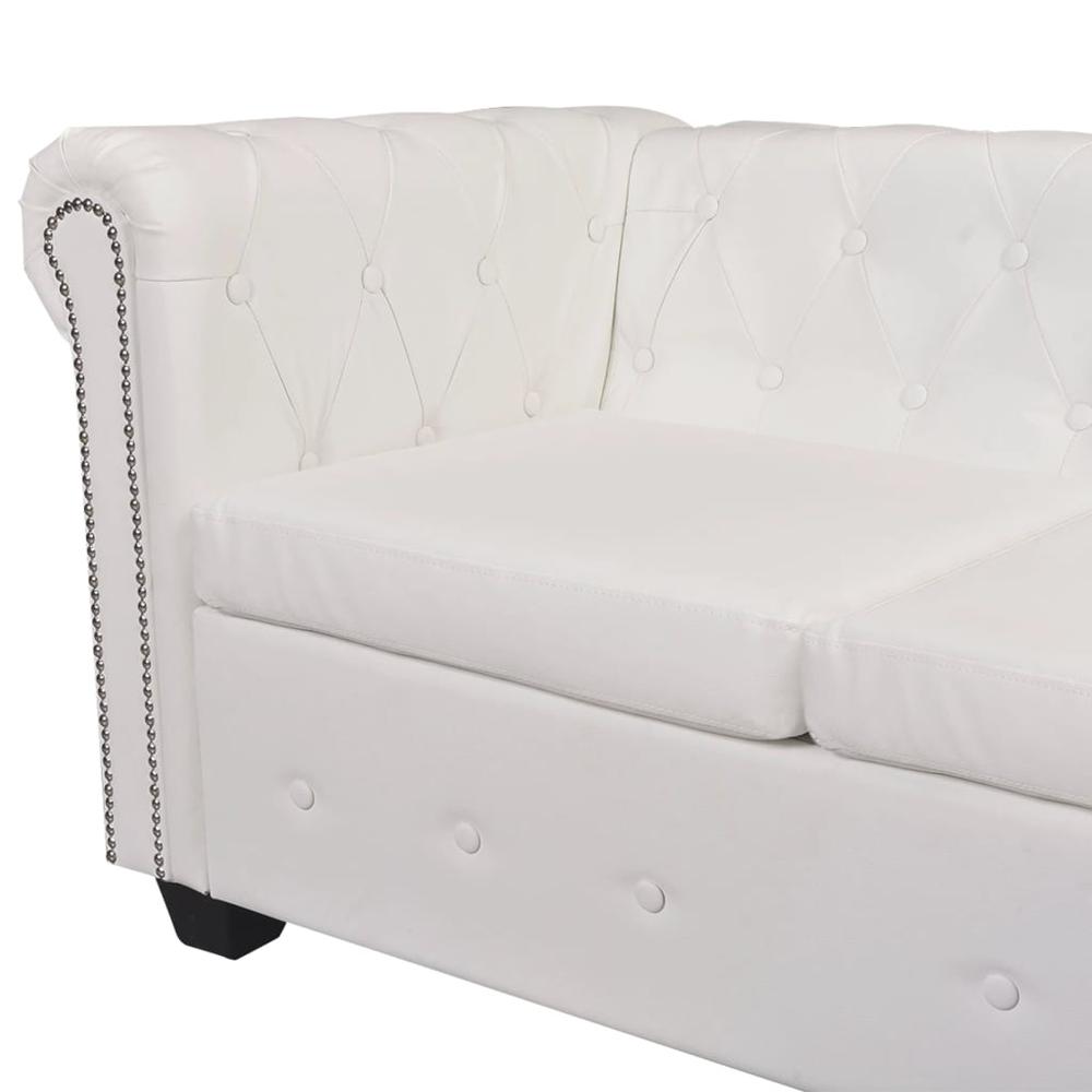 vidaXL Chesterfield Corner Sofa 5-Seater White Faux Leather, 287912. Picture 5
