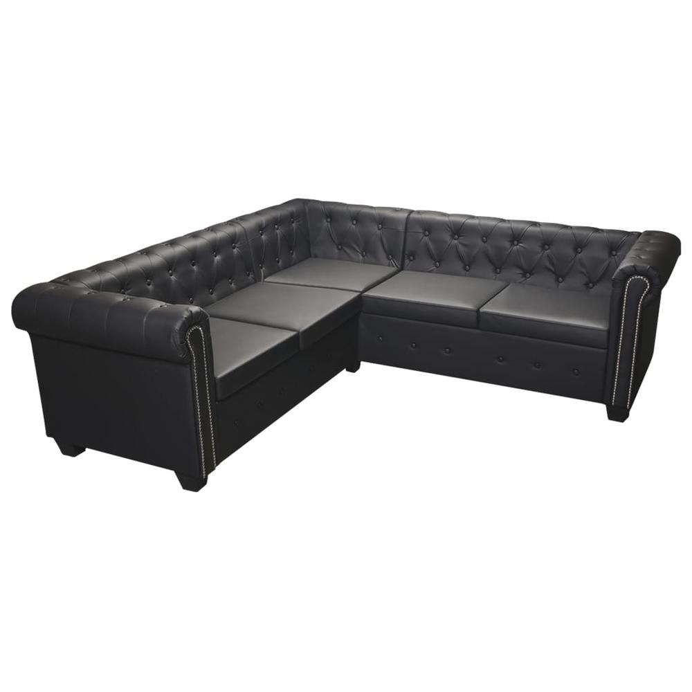 vidaXL Chesterfield Corner Sofa 5-Seater Black Faux Leather, 287913. Picture 2