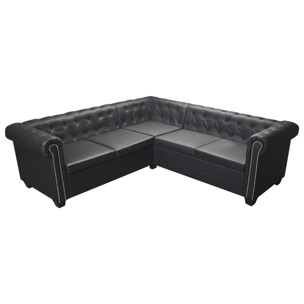 vidaXL Chesterfield Corner Sofa 5-Seater Black Faux Leather, 287913. Picture 4