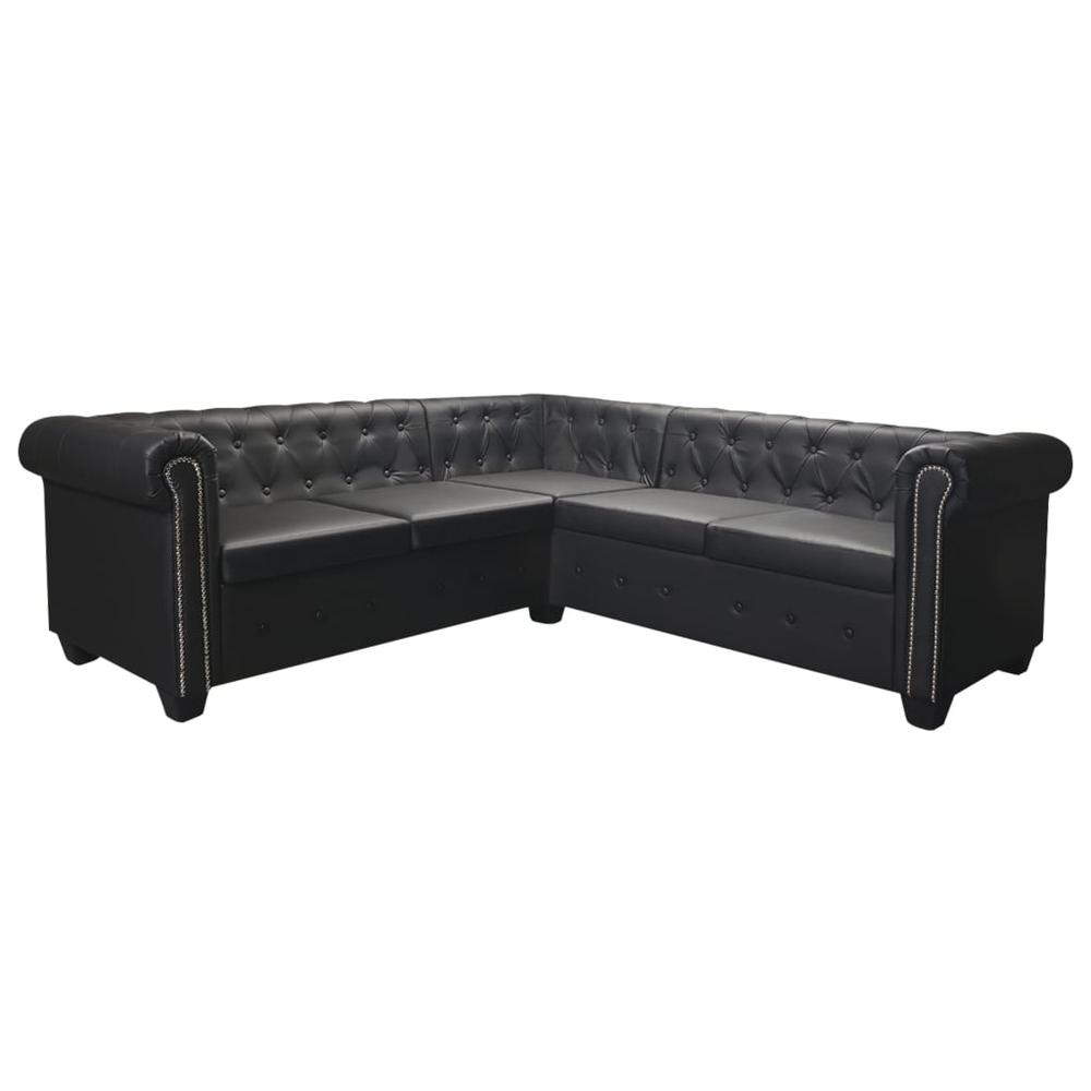 vidaXL Chesterfield Corner Sofa 5-Seater Black Faux Leather, 287913. Picture 5