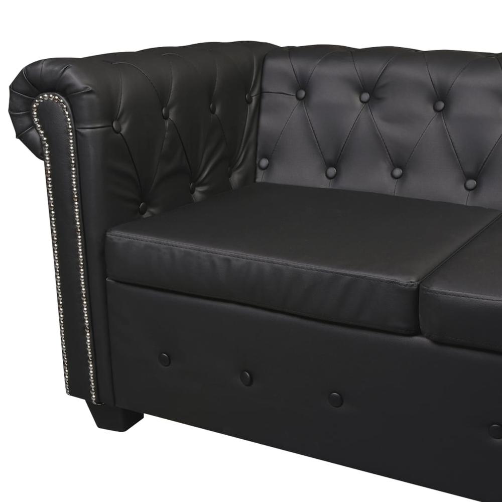 vidaXL Chesterfield Corner Sofa 5-Seater Black Faux Leather, 287913. Picture 6
