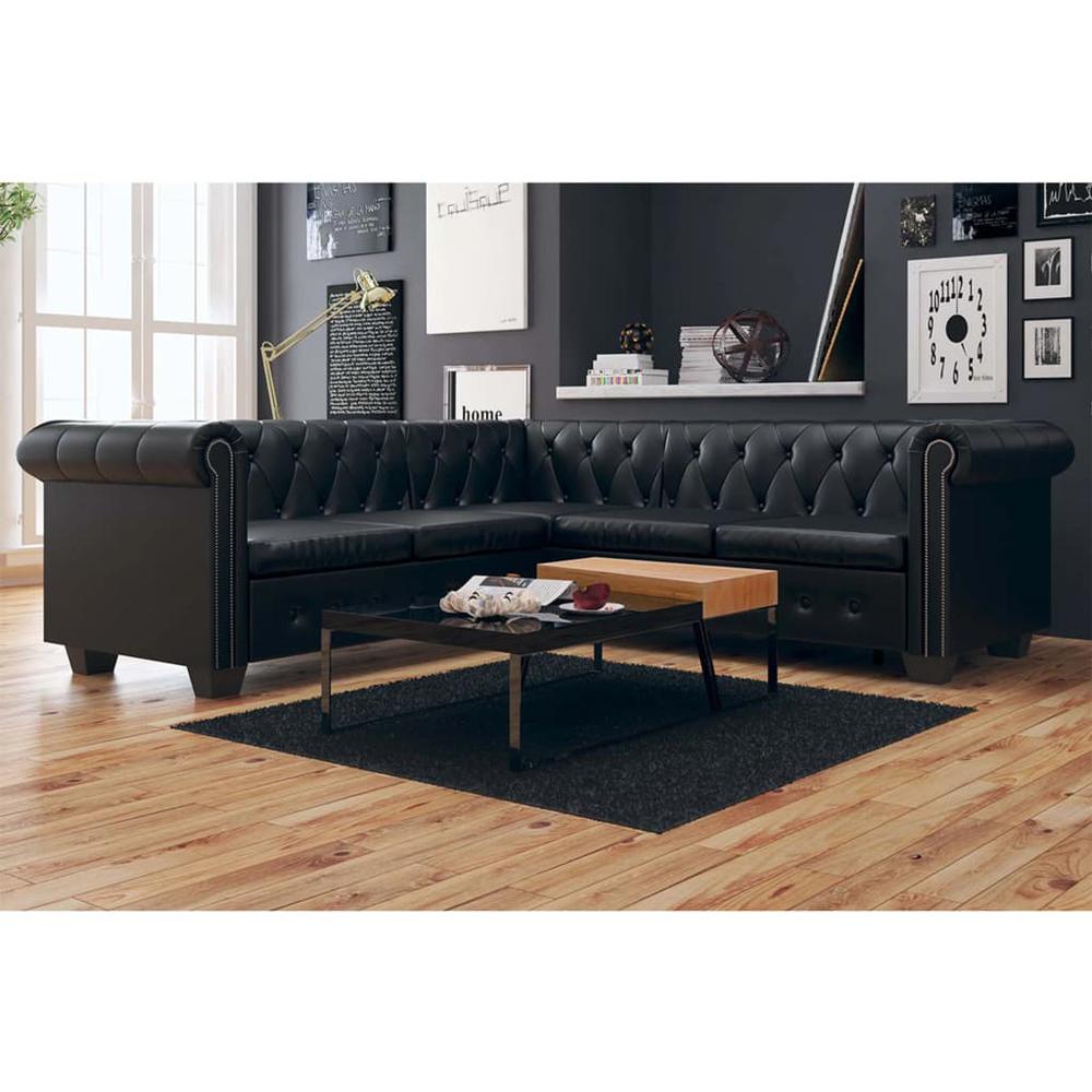 vidaXL Chesterfield Corner Sofa 5-Seater Black Faux Leather, 287913. The main picture.