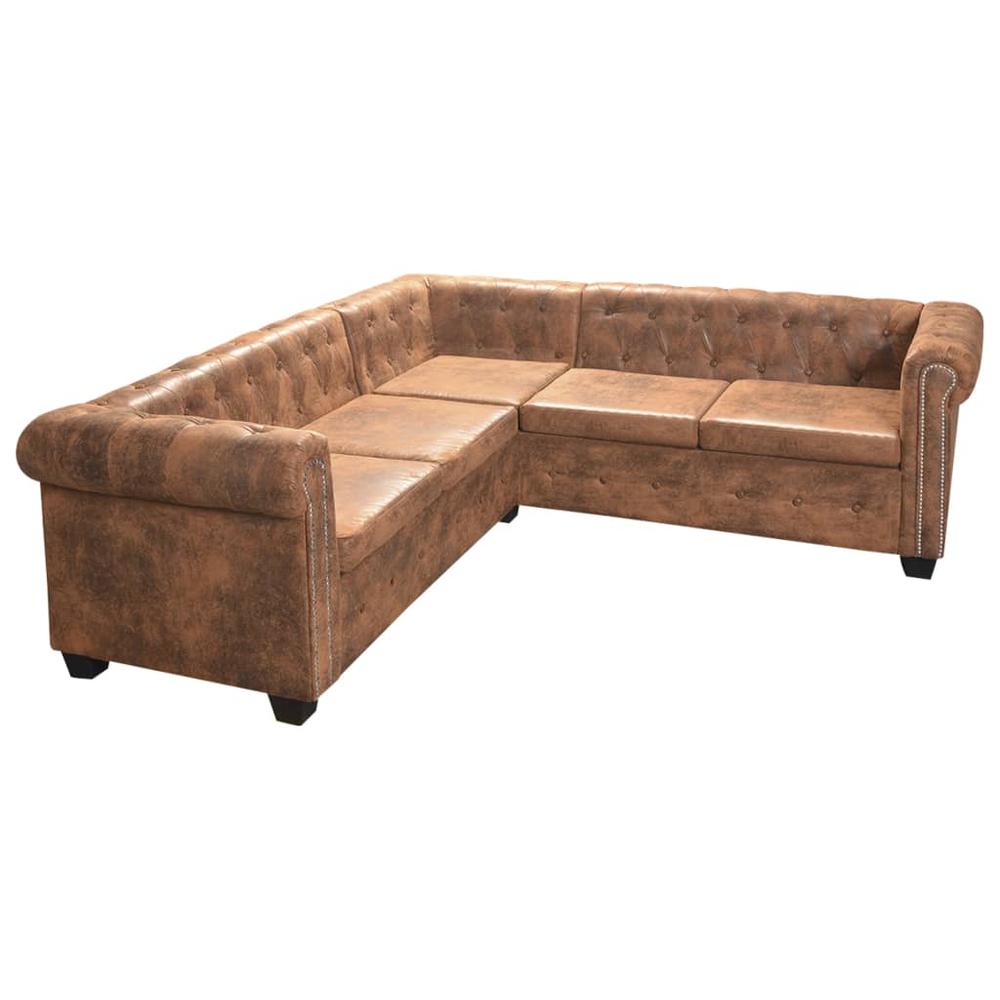 vidaXL Chesterfield Corner Sofa 5-Seater Brown Faux Leather, 287914. Picture 2