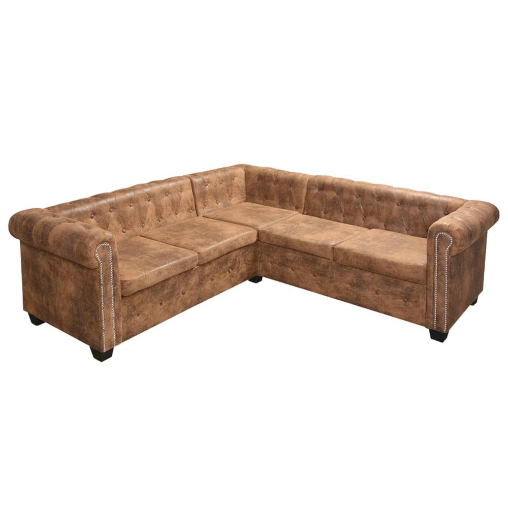 vidaXL Chesterfield Corner Sofa 5-Seater Brown Faux Leather, 287914. Picture 4