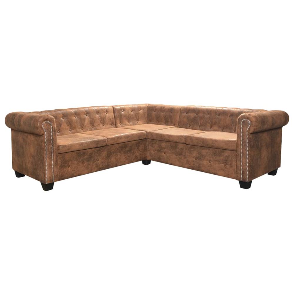 vidaXL Chesterfield Corner Sofa 5-Seater Brown Faux Leather, 287914. Picture 5