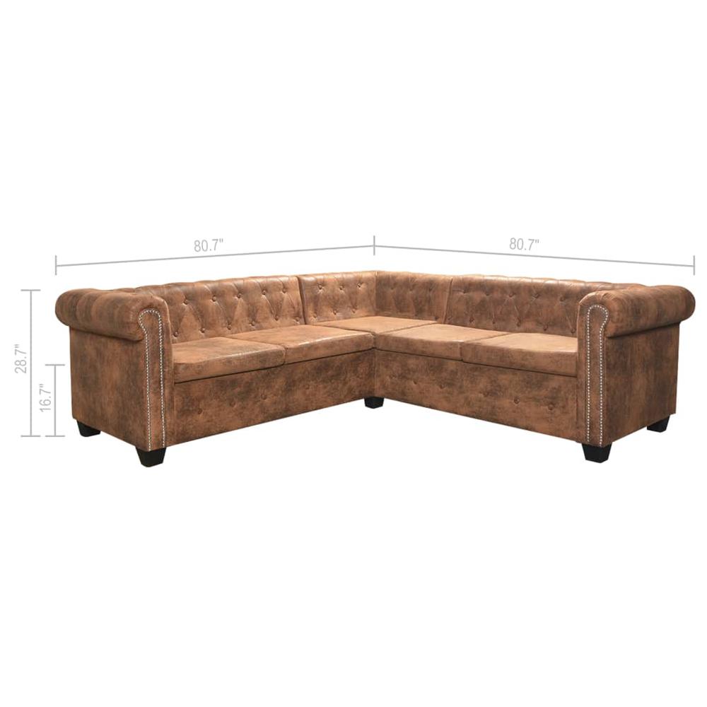vidaXL Chesterfield Corner Sofa 5-Seater Brown Faux Leather, 287914. Picture 7