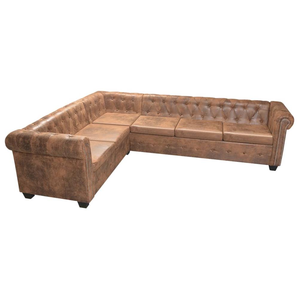 vidaXL Chesterfield Corner Sofa 6-Seater Brown Faux Leather, 287917. Picture 2