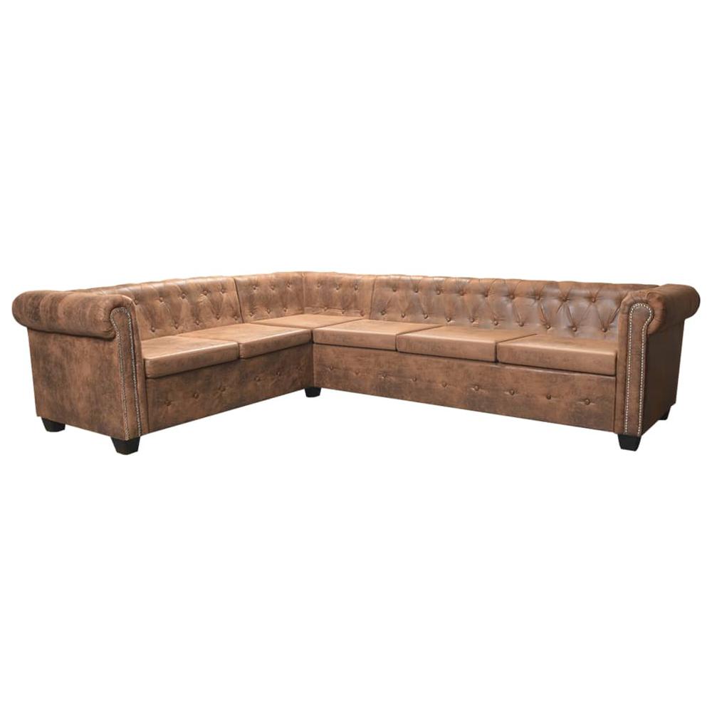 vidaXL Chesterfield Corner Sofa 6-Seater Brown Faux Leather, 287917. Picture 4