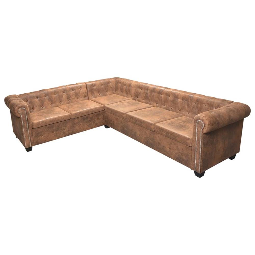 vidaXL Chesterfield Corner Sofa 6-Seater Brown Faux Leather, 287917. Picture 5