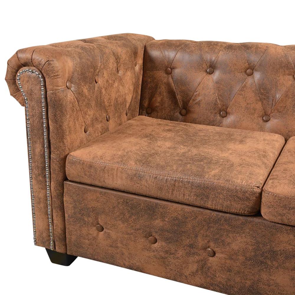 vidaXL Chesterfield Corner Sofa 6-Seater Brown Faux Leather, 287917. Picture 6