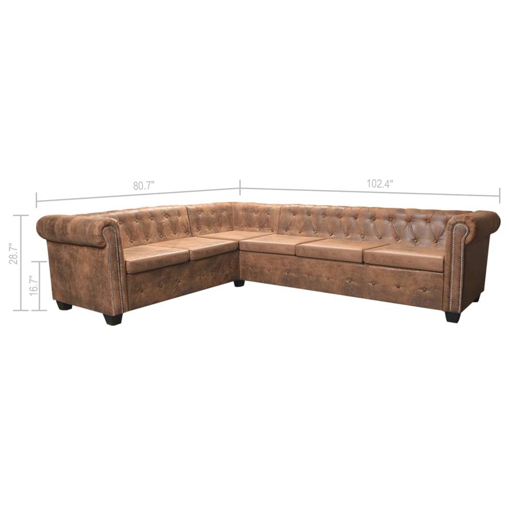 vidaXL Chesterfield Corner Sofa 6-Seater Brown Faux Leather, 287917. Picture 7