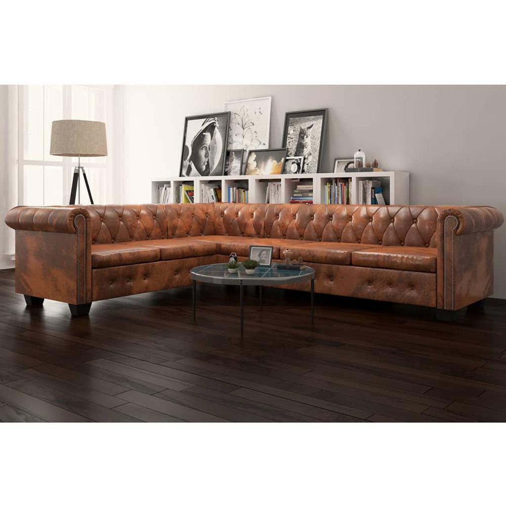vidaXL Chesterfield Corner Sofa 6-Seater Brown Faux Leather, 287917. The main picture.