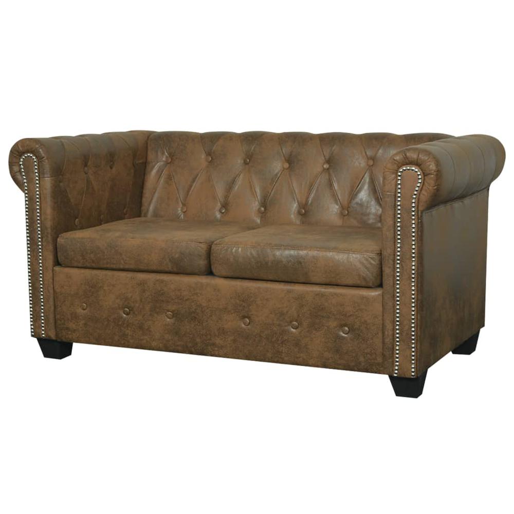 vidaXL Chesterfield Sofa 2-Seater Brown Faux Leather, 287918. Picture 1