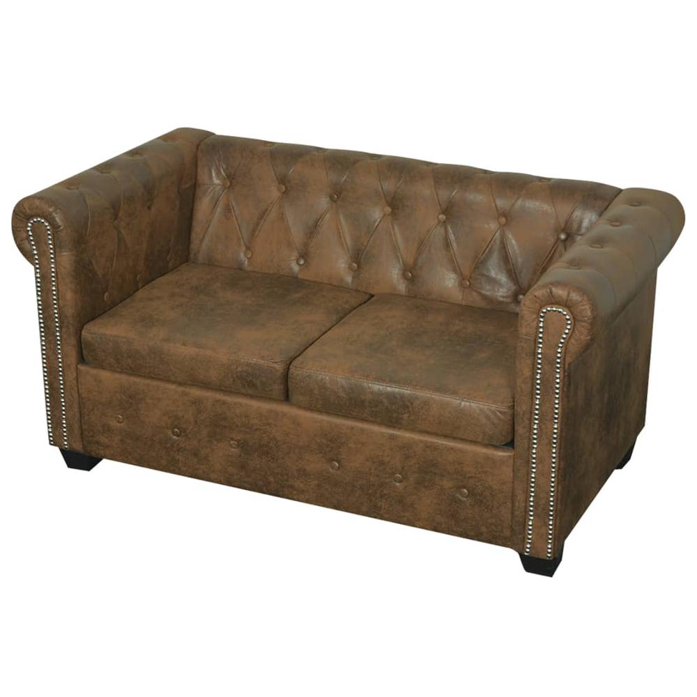 vidaXL Chesterfield Sofa 2-Seater Brown Faux Leather, 287918. Picture 3