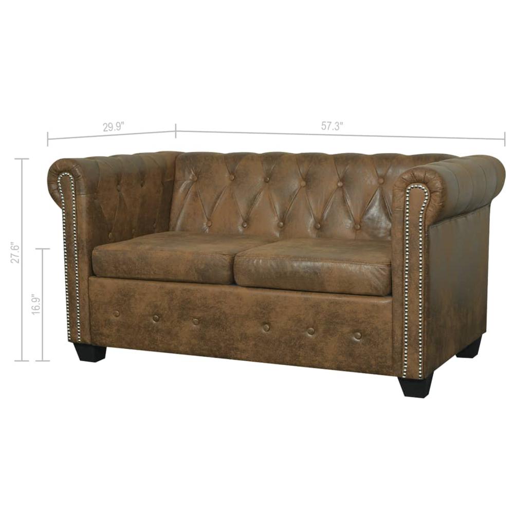 vidaXL Chesterfield Sofa 2-Seater Brown Faux Leather, 287918. Picture 5