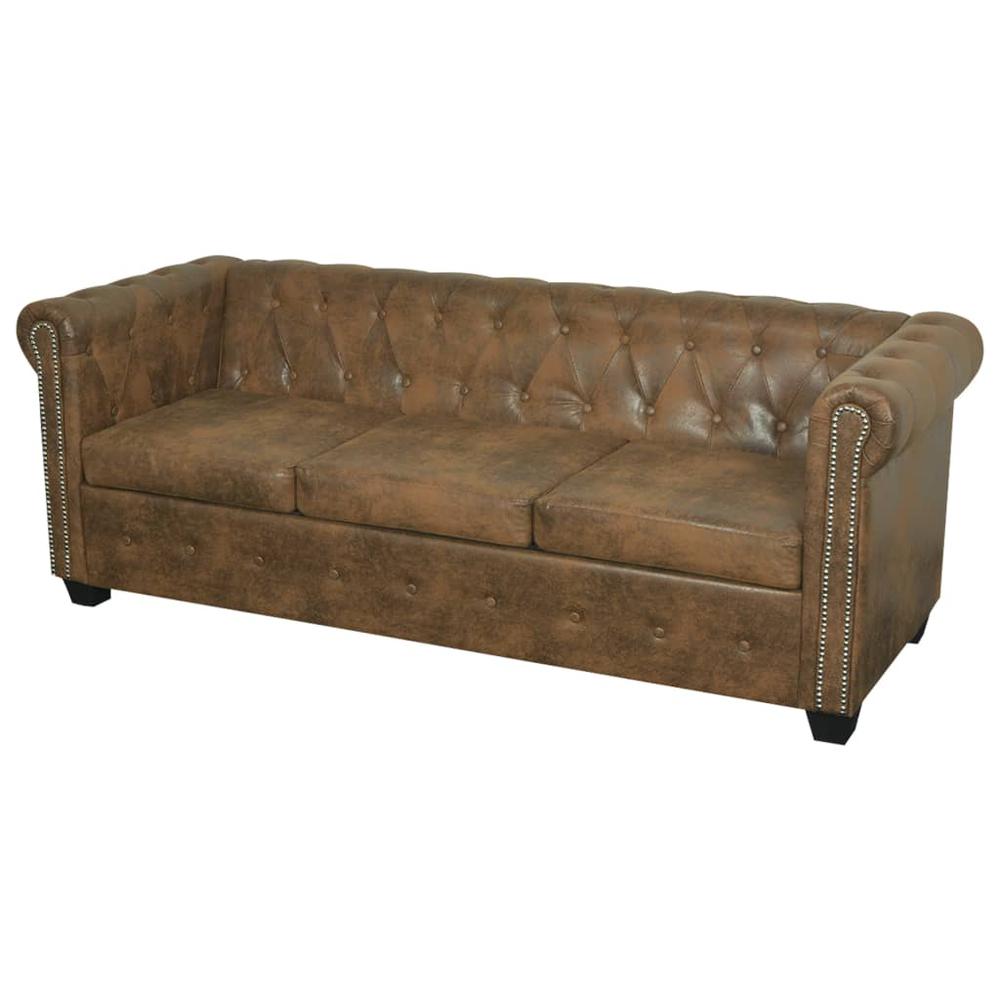 vidaXL Chesterfield Sofa 3-Seater Brown Faux Leather, 287919. Picture 1