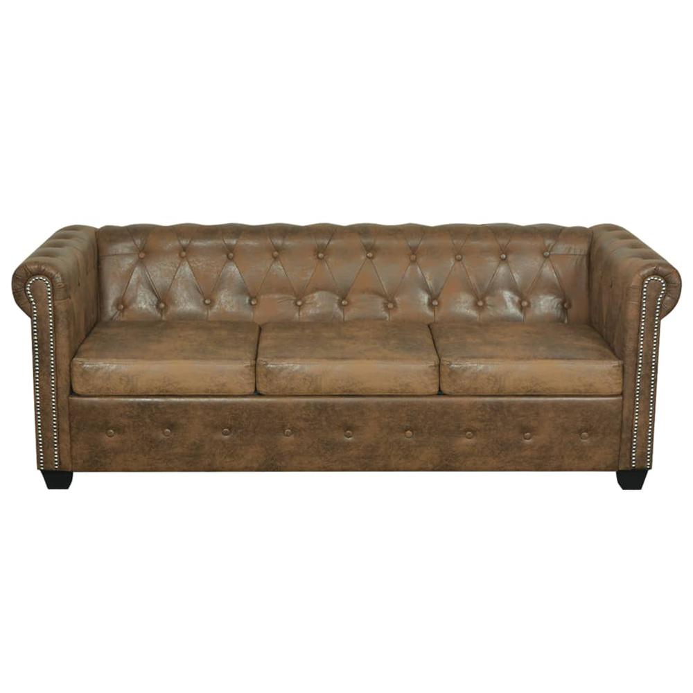 vidaXL Chesterfield Sofa 3-Seater Brown Faux Leather, 287919. Picture 3